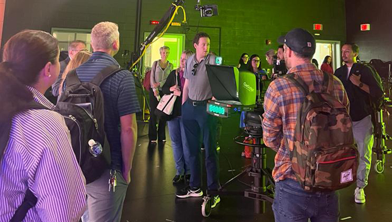 Educators touring the University’s state-of-the-art TV studio in the Bergami Center. 