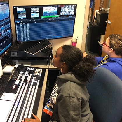 Students working in our state-of-the-art broadcasting center.