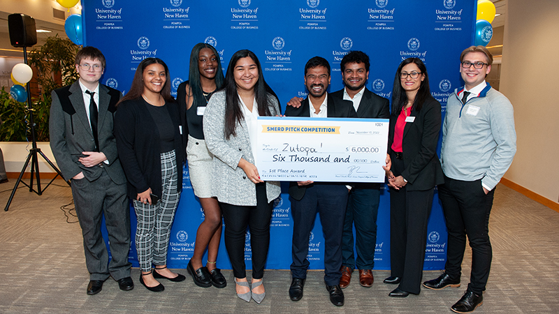 Amaya Guzman ’23 speaks at the Smerd Pitch Competition.