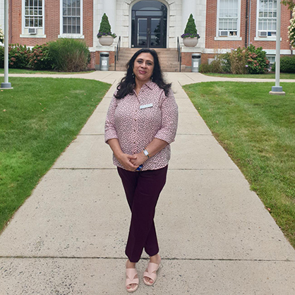 Ranjana Maitra '91 MBA in the Maxcy Quad. 