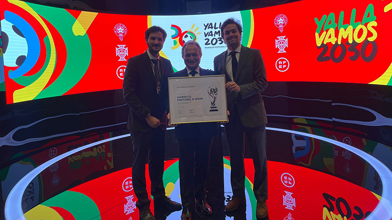 Simão Sousa Branca ’18 M.S., (right) with colleagues from the Portuguese Football Federation.