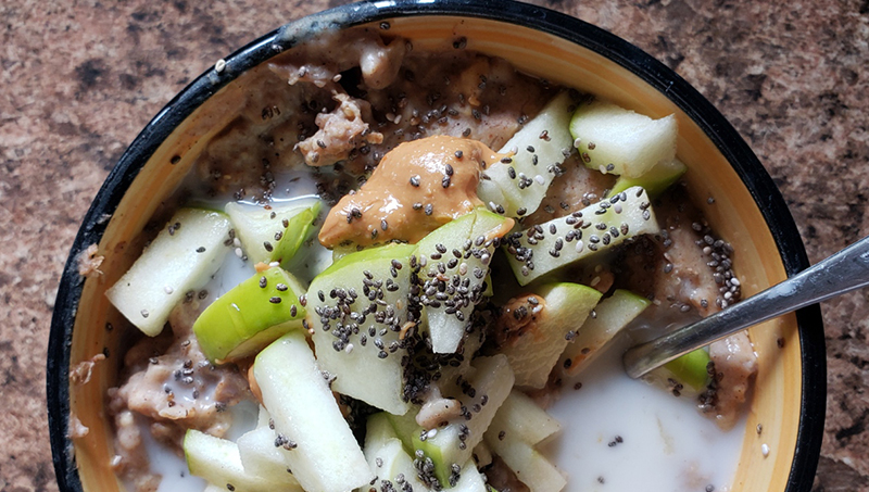 Beatrice Glaviano’s oatmeal with fruit and protein.