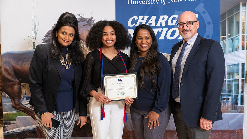 Dr. Pavani Rangachari, Garcia Curtis '23 MHA, Dr. Reena Kelly, and Prof. David Lane. 