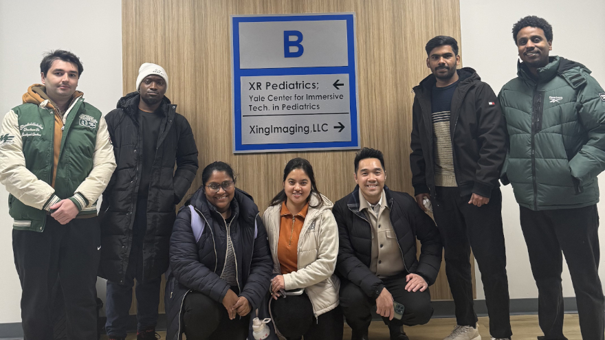 Dr. Alvin Tran, third from the right, with MPH students during their visit to the XRPeds lab as part of applied public health training