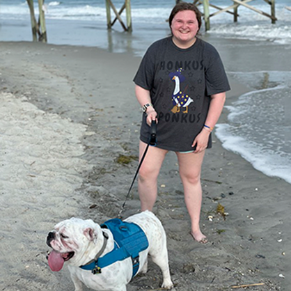 Emily Miller ’23 with her dog. 