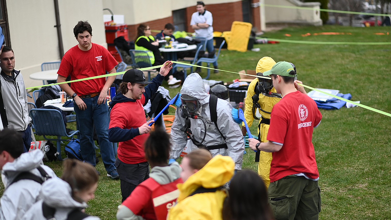 Lee College students during mass casualty drill