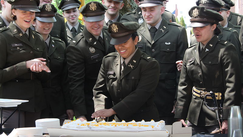 Karen Rodiles ’23 with fellow second lieutenants