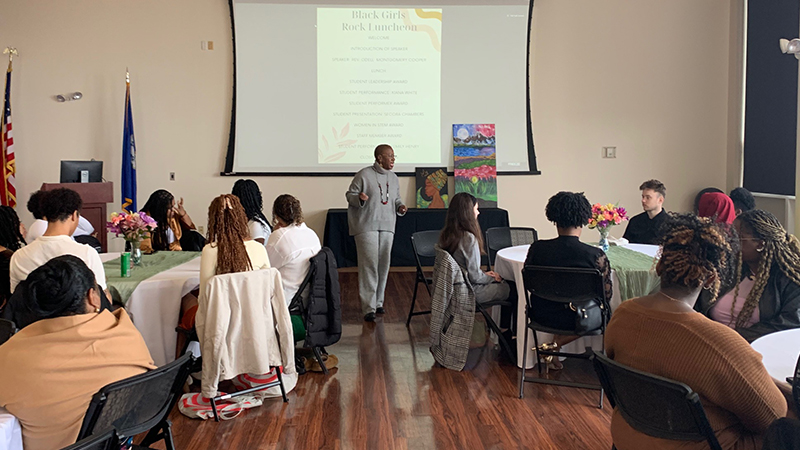 Rev. Odell Montgomery Cooper speaks at the Black Girls Rock luncheon.