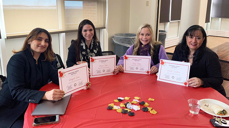 Left to right: Sarbjeet Kaur, Rozina Jaser, Saige Batza ’25, Annette Schettino.