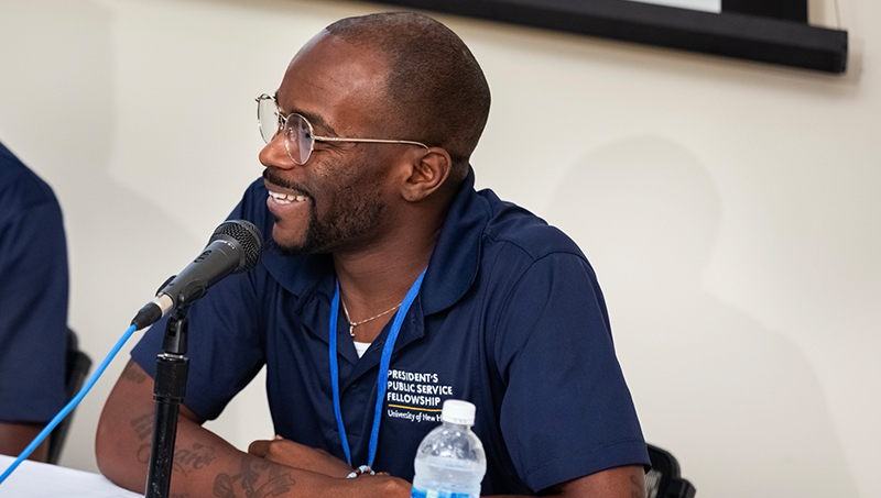 Marcus T. Harvin ’23 A.S., ’25 shared his experience in the President’s Public Service Fellowship with the Charger community.