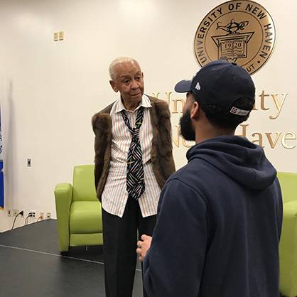 T.J. Furman ’20 and Nikki Giovanni.