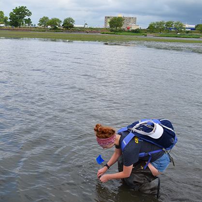 Student working in the water