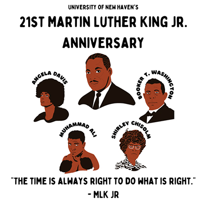 Image of Kiana White’s t-shirt design and the winner of the University’s MLK t-shirt contest.