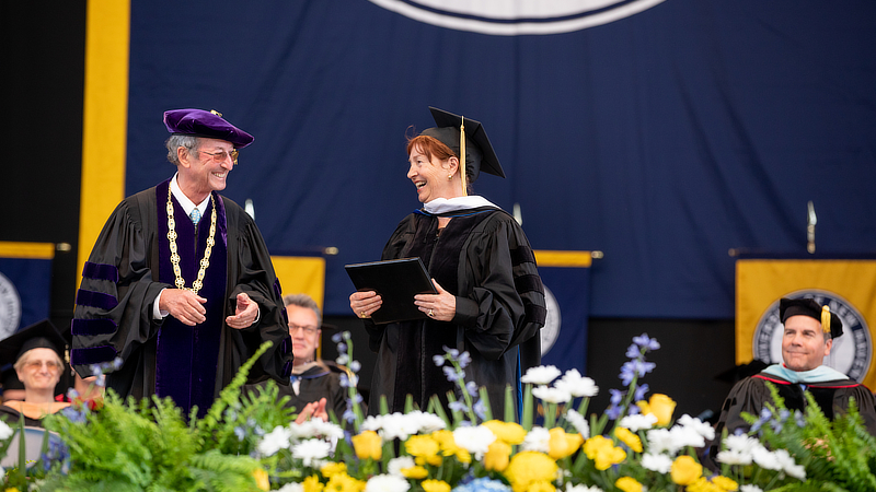 Steven H. Kaplan, Ph.D., and Anemone Schweizer-Kaplan '23 Hon. at Commencement. 