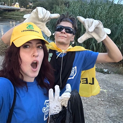 Nick Pavelko ’26 (right) enjoyed the cleanup event in Prato.