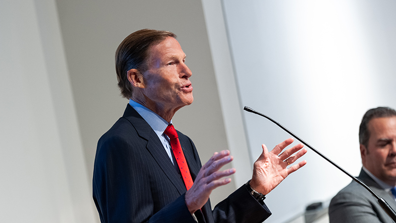 Sen. Richard Blumenthal on campus in 2023. 