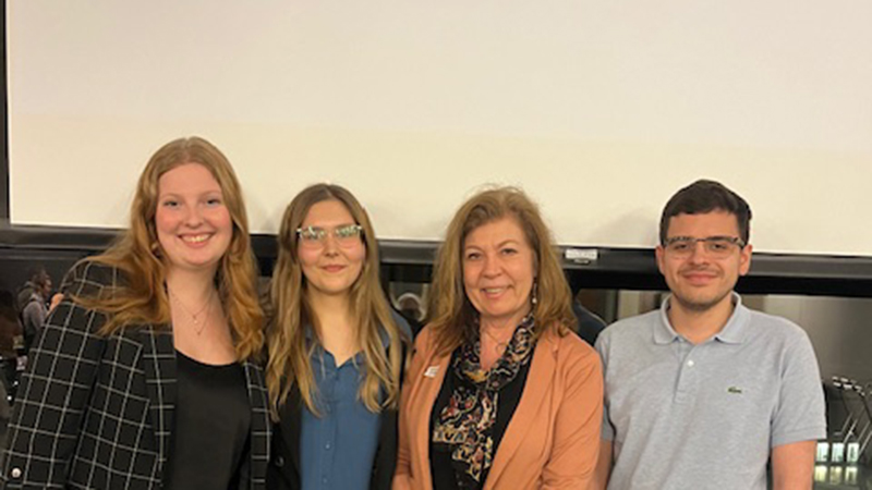 Allison Mahr ’24 (left) with her fellow Chargers at a conference at UMass Amherst. 