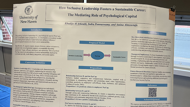 Amina Almoustafa ’24 M.S. and Indra Ponnuswamy ’24 M.S. displayed their research on campus. 