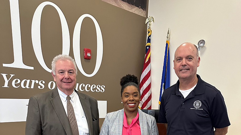 Sharonda Carlos ’19 MPA with Dr. Mario Gaboury (left) and Dr. David Schroeder.