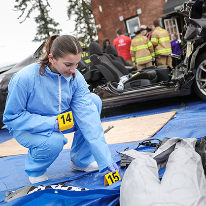 Students investigated a car crash as part of the drill.