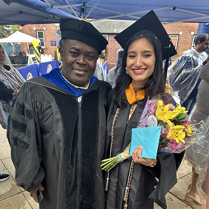 Rishika Giri ’24 M.S., Dr. Kagya Amoako at Commencement. 