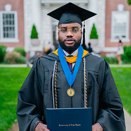 Toyin Folorunso ’24 M.S. on campus.